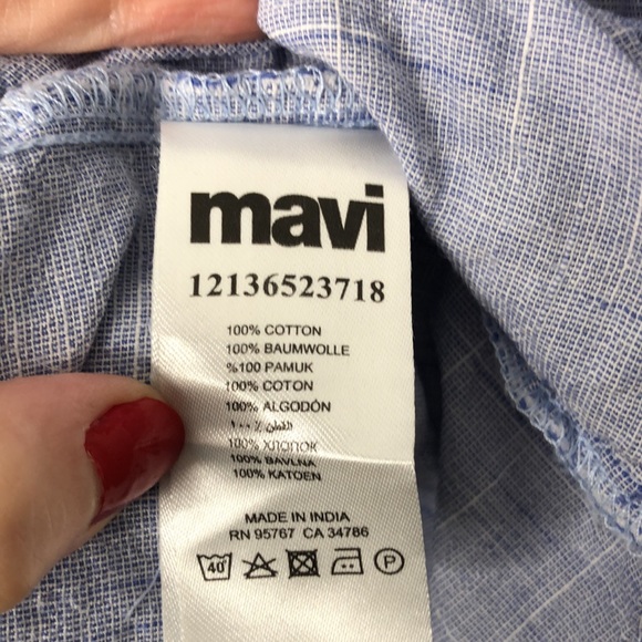 Mavi Light Blue Button Down Palm Tree Embroidery - Picture 9 of 9